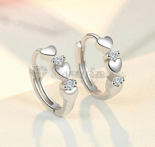 CZ Crystal Heart Hoop Circle Huggie Earrings silver