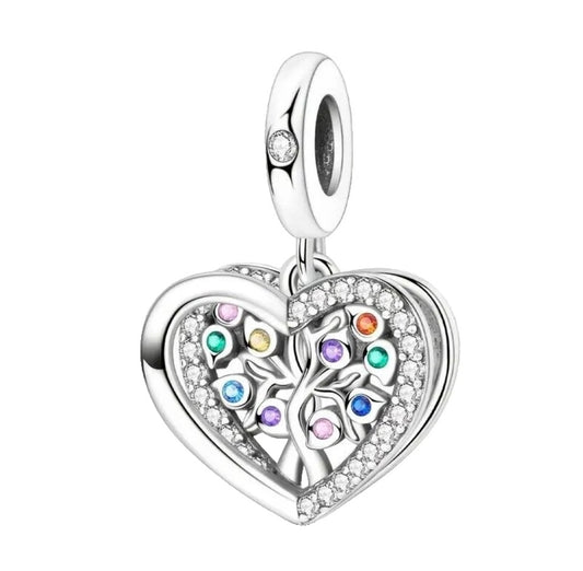 Sparkling Tree of Life Heart Charm For European Bracelets S925 Sterling Silver