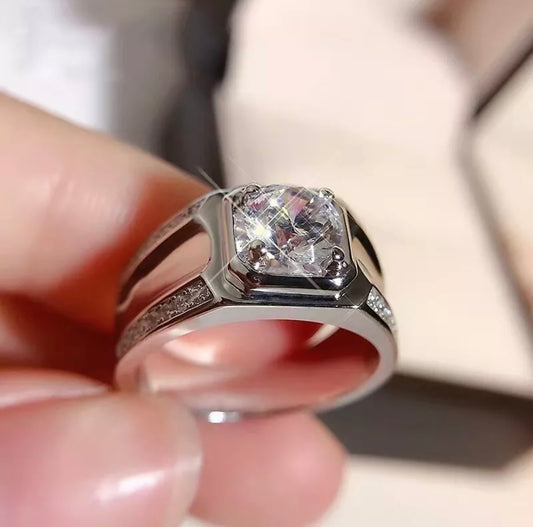 Mens Silver Ring Diamond Gemstone Cubic Zicronia Stainless Steel