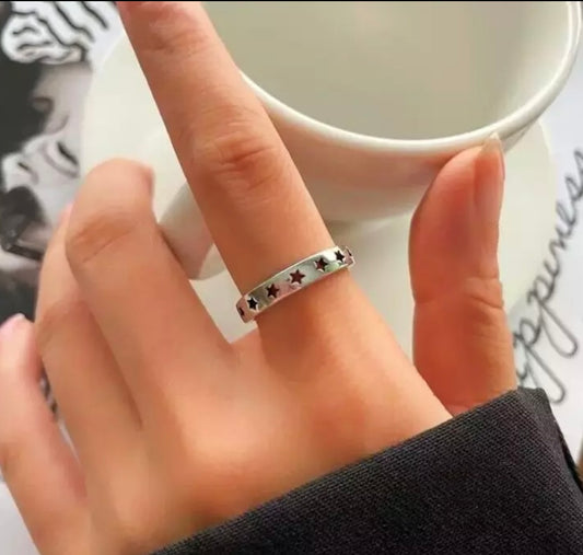Vintage Hollow Star Adjustable Silver ring