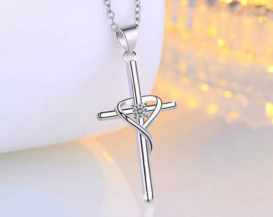 Heart Cross Pendant  silver Womens Necklace
