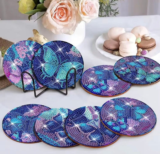 8pcs 5D Diamond Art Coaster Colourful Butterfly