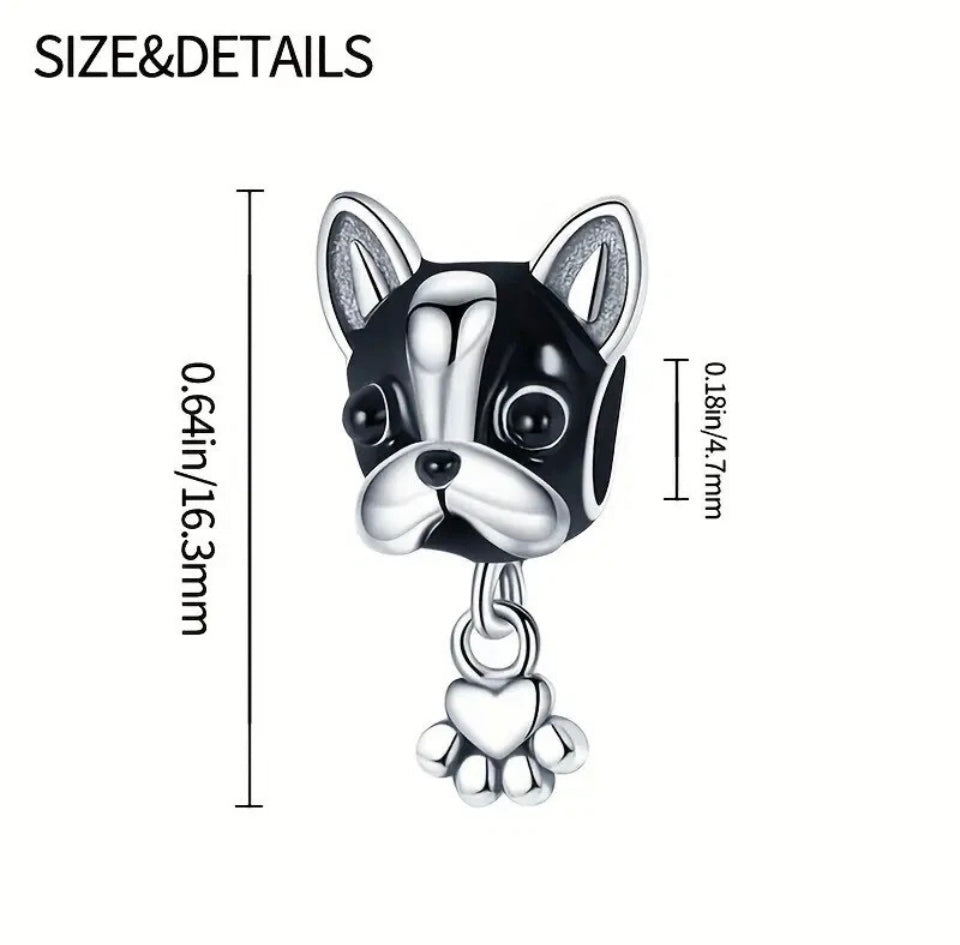 Bulldog and Paw Charm For European Bracelets S925 Sterling Silver