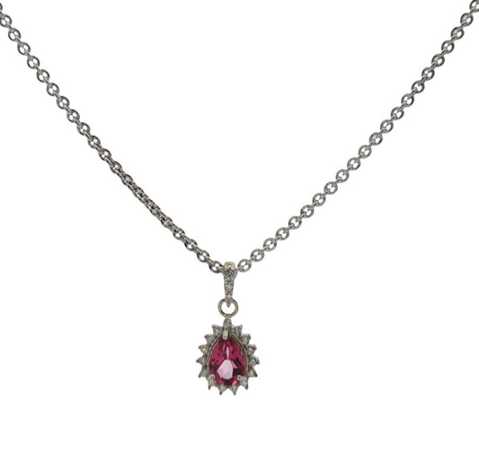 925 Solid Silver Pink Topaz Tear Drop Necklace £59 BOXED