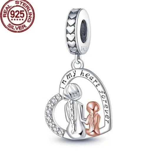 Mother Daughter Pendant Charm For European Bracelets S925 Sterling Silver