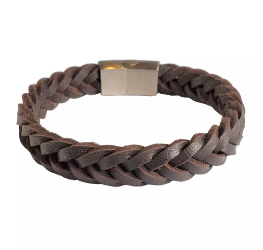 Large Mens Leather Bracelet Braided Surfer Wristband Steel Magnetic Clasp