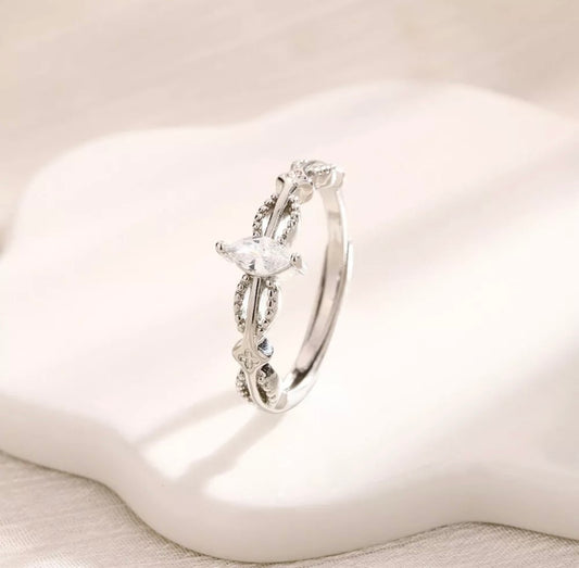 Silver Double Layer Crystals Adjustable Ring