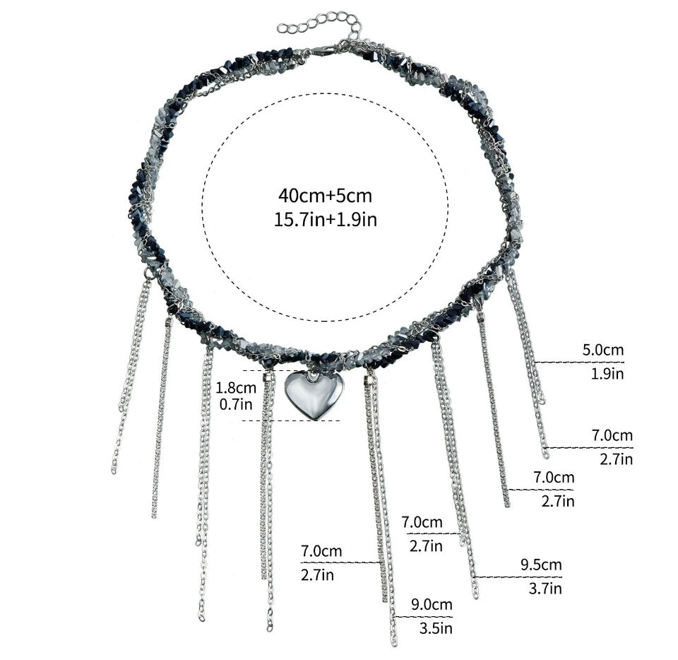 Necklace Multi Layer Heart Chain Silver Festival Choker