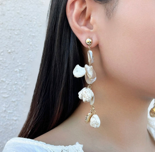 Natural Stone Beach Holiday Shell Gold Earrings