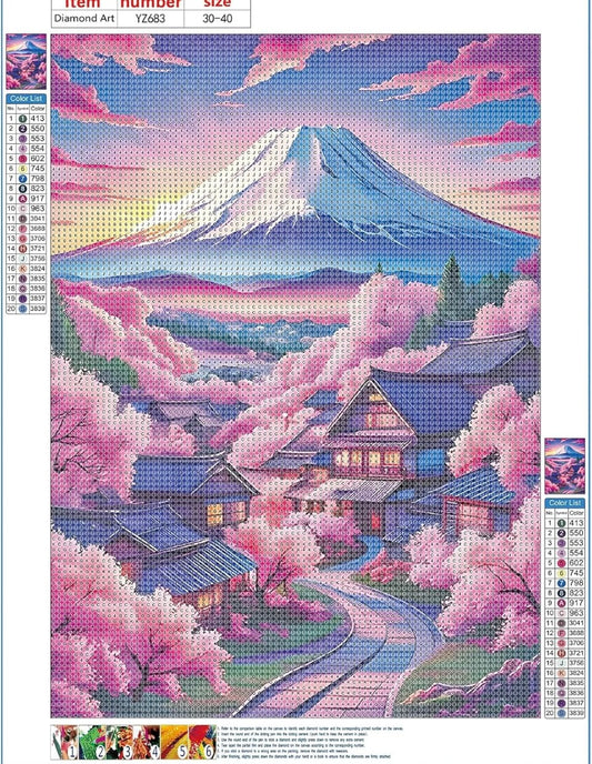 DPHERO Mount Fuji Diamond Painting Kits for Beginner Adults, 5D Cherry Blossom