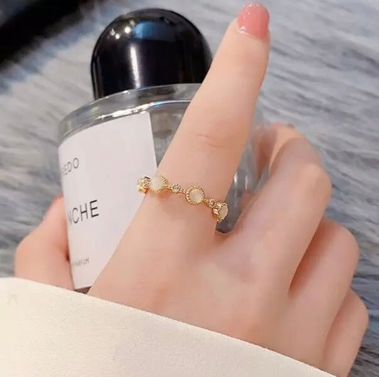 Silver Moonstone Crystals Gold Adjustable Ring