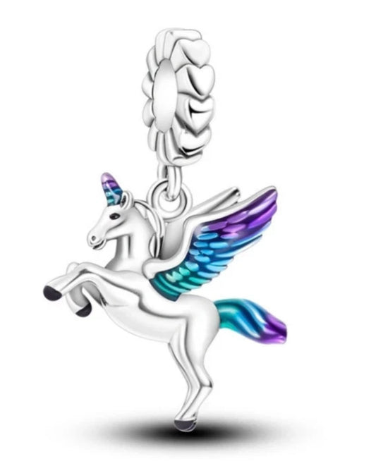 925 Silver Rainbow Flower Unicorn Charm