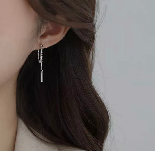 Silver Simple Drop Dangle Stud Hook Earrings