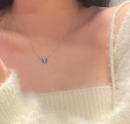 Enamel Butterfly Cute Necklace Pendant Silver