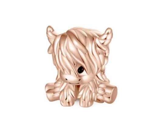 Rose Gold S925 Highland Cow Charm, S925 Cow Bracelet Charm With Gift Bag!