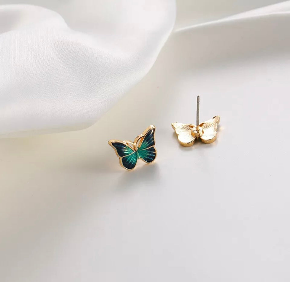 Silver Emerald Butterfly Rose Gold Earrings