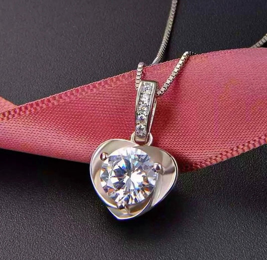 Crystal Twisted Heart Pendant Silver Necklace