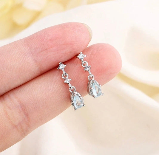 925 Sterling Silver Sky Blue Crystal Drop Earrings