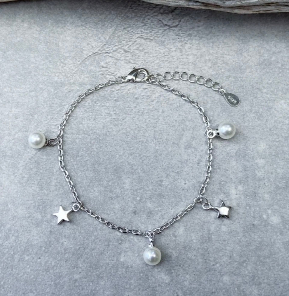 Pearl Star Silver Charm Bracelet