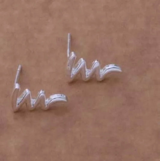 Silver Zigzag Stud Earrings Squiggle Scribble Lightning Gift Bag