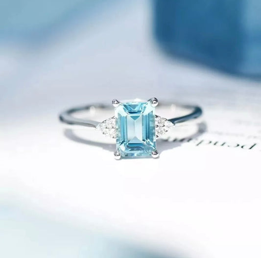 Silver Sky Blue Crystal Adjustable Ring Womens Girls Gifts