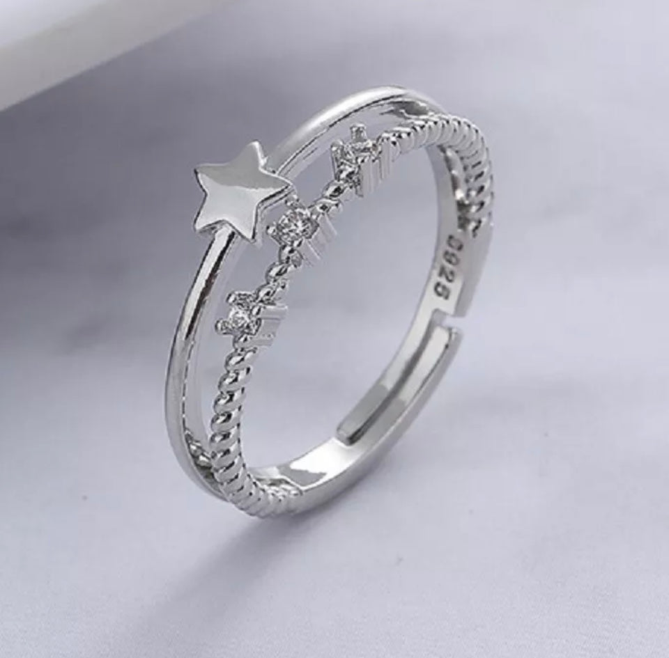 Silver Star Crystals Cute Adjustable Ring