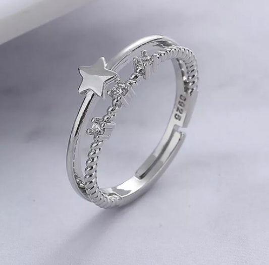 Silver Star Crystals Cute Adjustable Ring