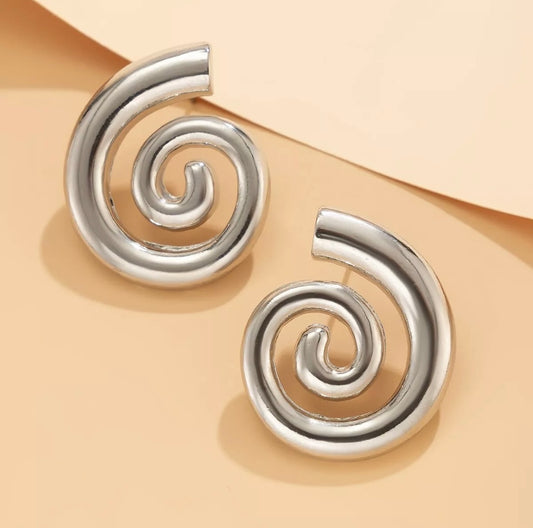 Spiral Stud Earrings Swirl Round Statement Silver Circle