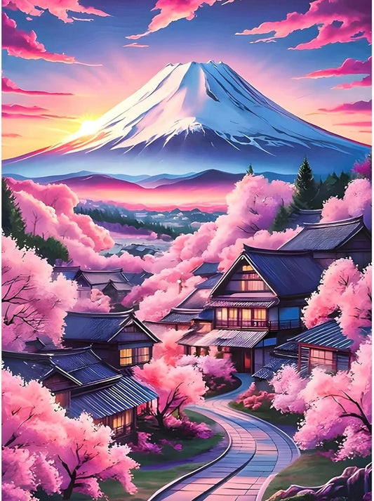 DPHERO Mount Fuji Diamond Painting Kits for Beginner Adults, 5D Cherry Blossom
