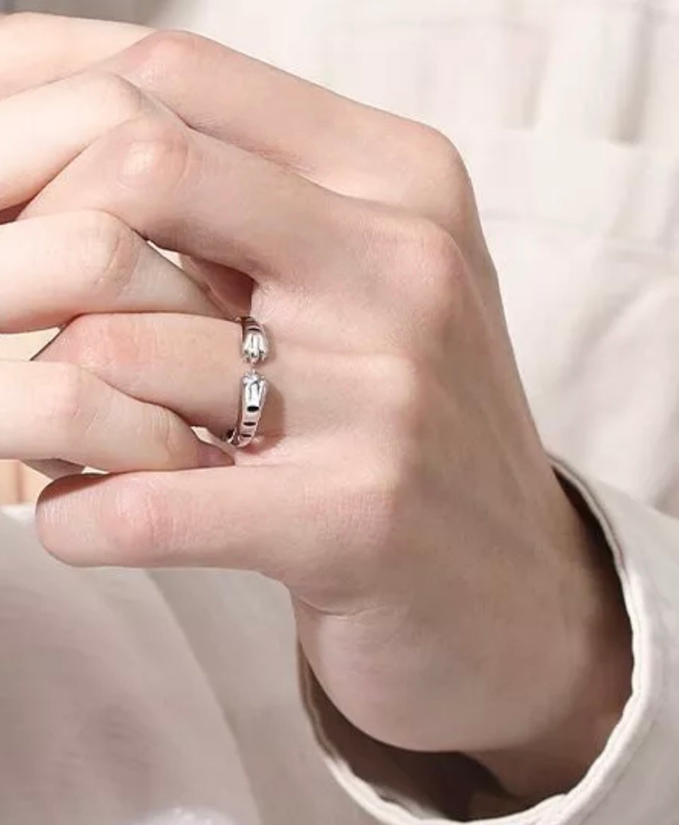 Silver Cute Cat Paw Adjustable Ring