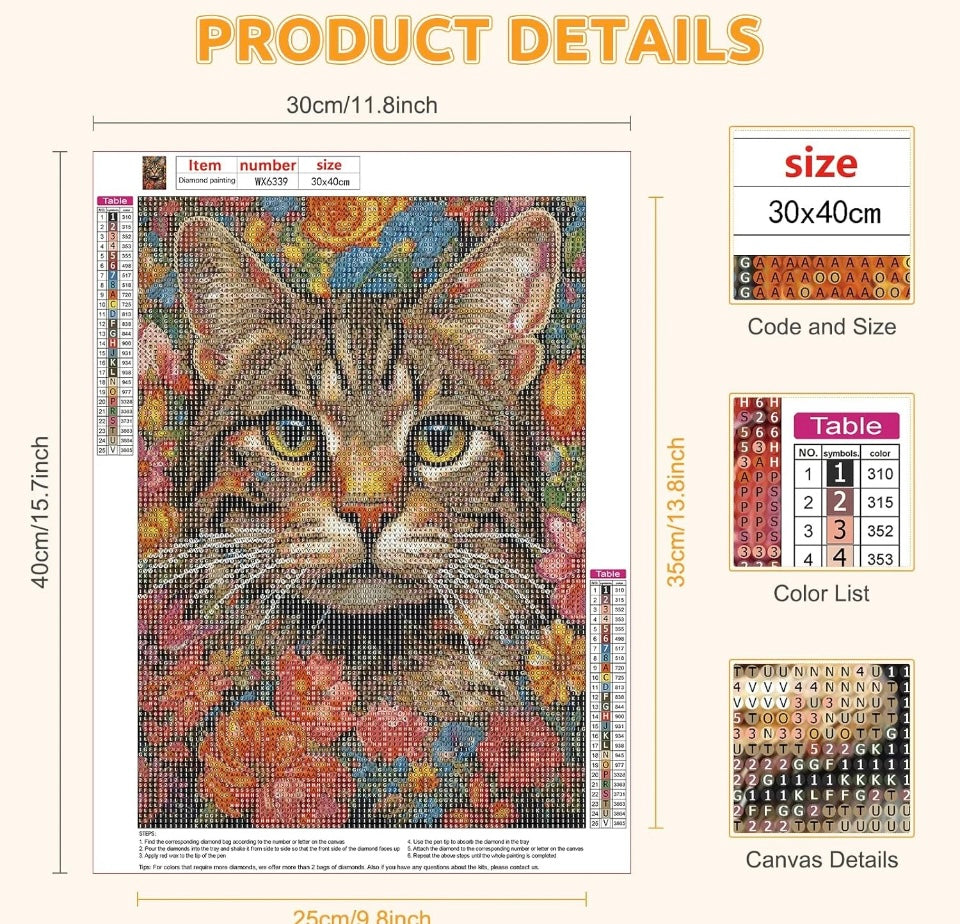 MAXBYE 5D Flower Cat Diamond Painting Kits for Adults, DIY