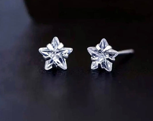 Silver Full Stone Star Stud Earrings