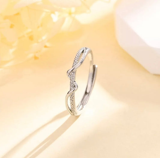 Silver Twisted Wave Minimalist Adjustable Ring
