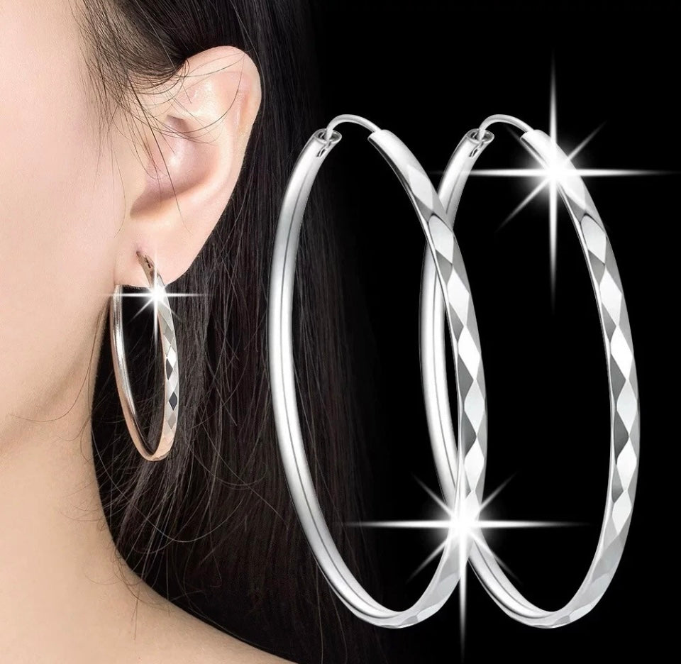 Silver Big Circle Huggie Hoop Earrings