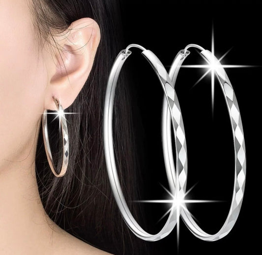 Silver Big Circle Huggie Hoop Earrings