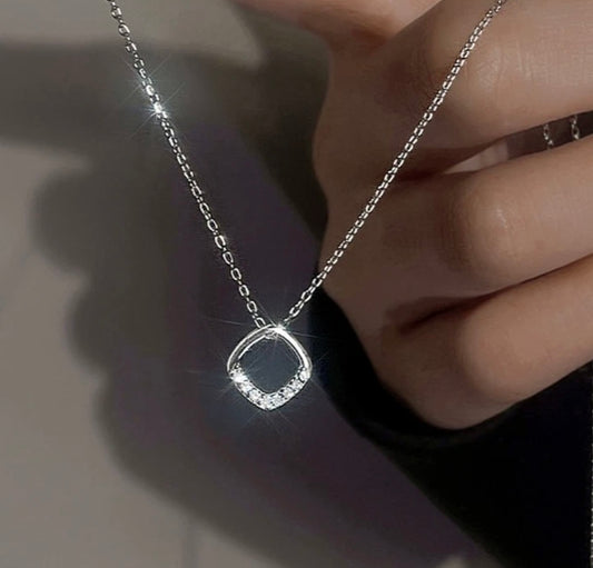 925 Sterling Silver Rhombic CZ Crystal Pendant Necklace