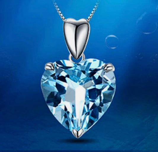 Crystal Blue Love Heart Silver Necklace