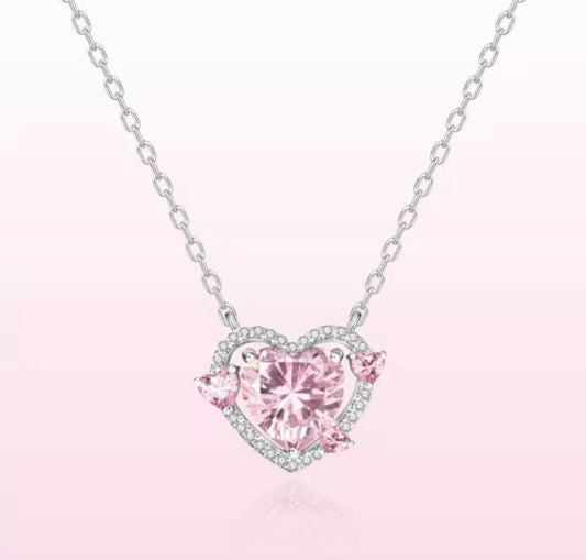 Crystal Hearts Necklace Pendant Silver Women Girls Gift