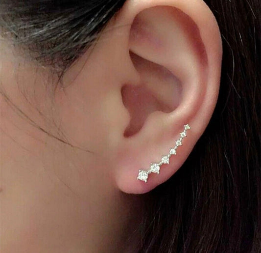 CZ Curve Bar Ear Climber Crawler Sweep Earrings
