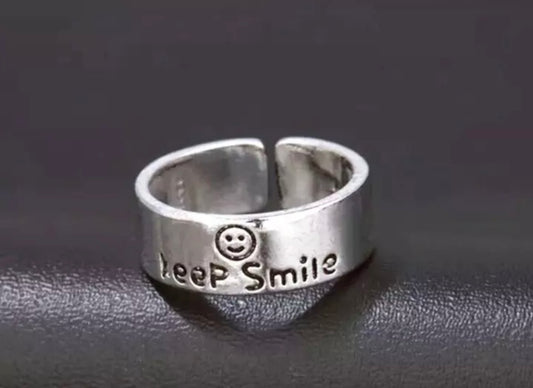 Vintage Silver PLT Smile Face Adjustable Ring