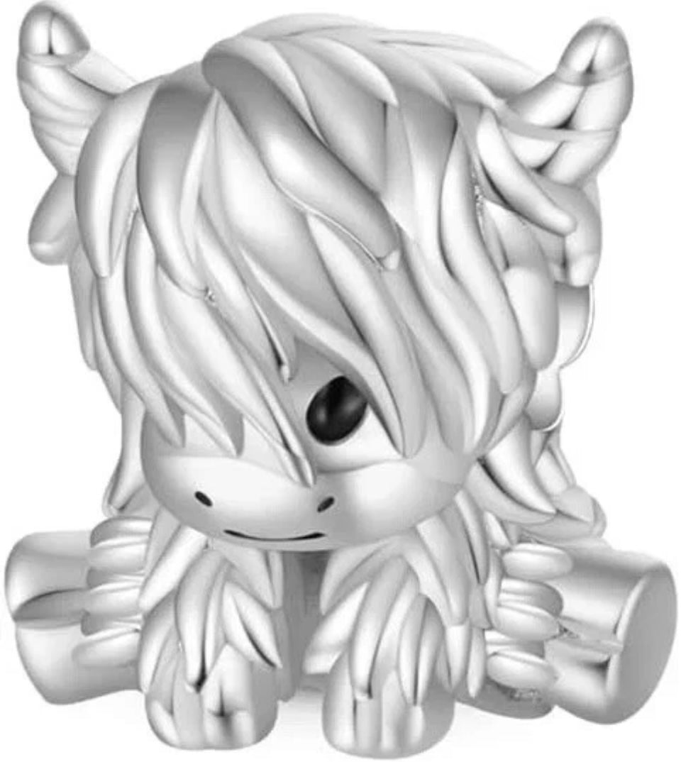 Scottish Highland Cow Charm For Bracelets S925 Sterling Silver