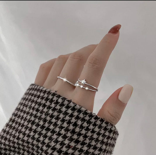 Silver Star Crystals Cute Adjustable Ring