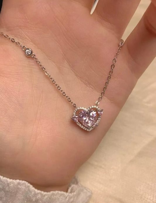 Crystal Hearts Necklace Pendant Silver Women Girls Gift