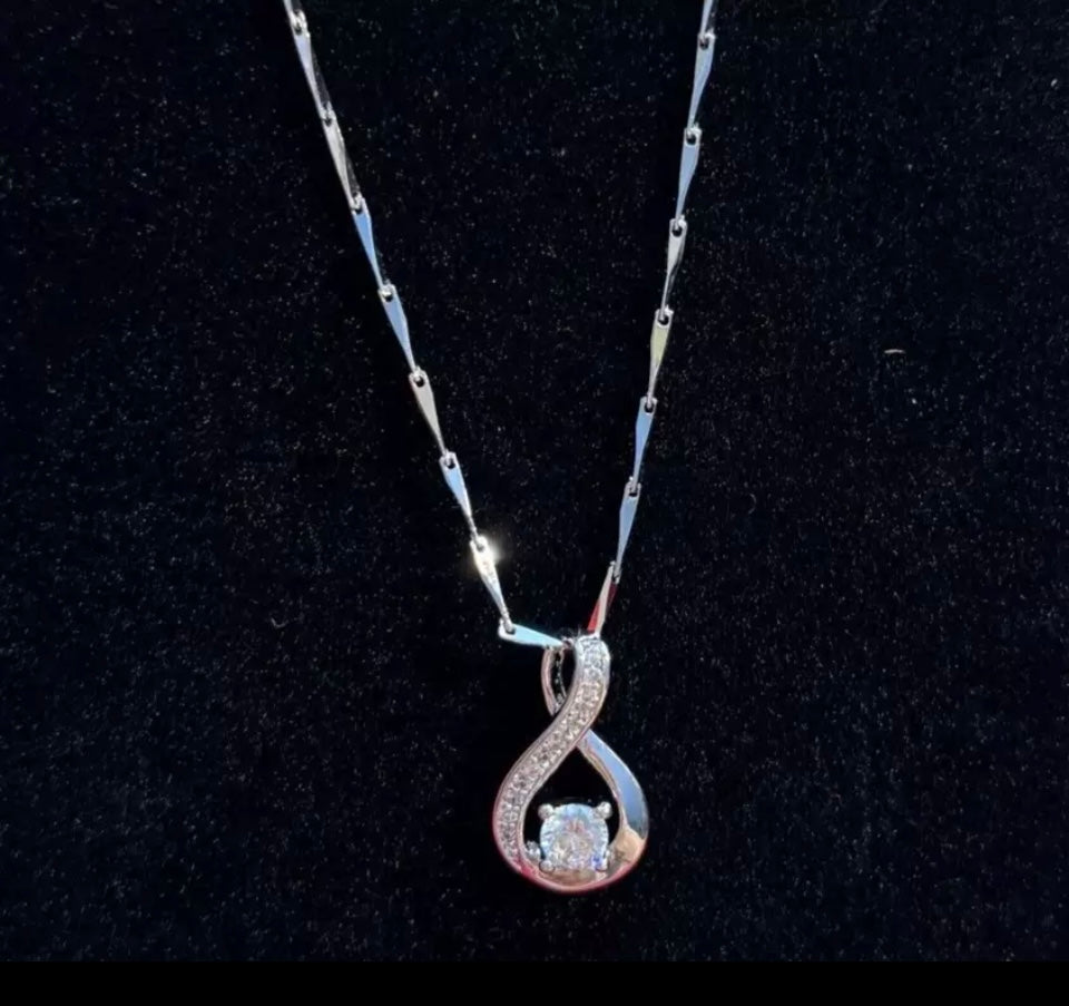 Crystal Swirls Twist Pendant Silver Necklace