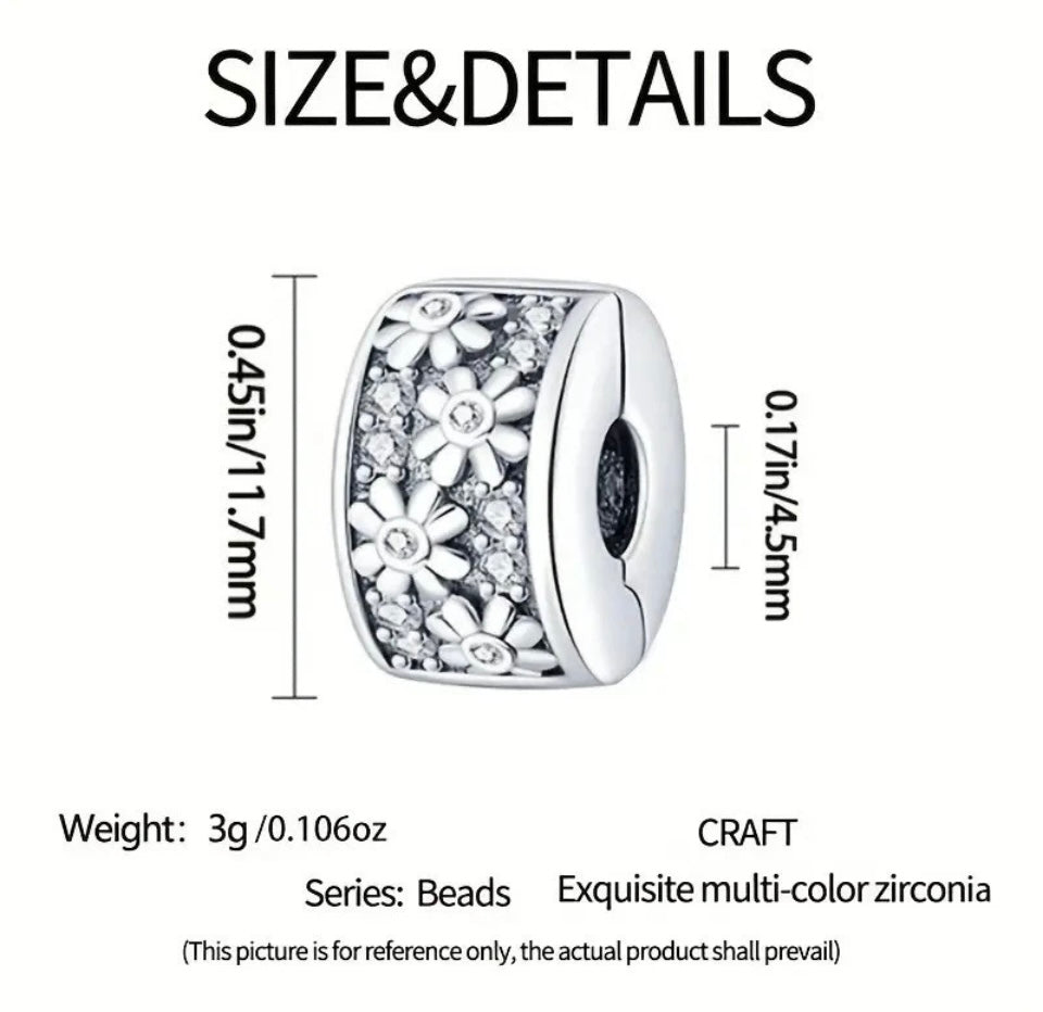 Daisy Flower Clip Charm For European Bracelets S925 Sterling Silver