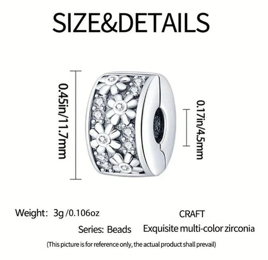 Daisy Flower Clip Charm For European Bracelets S925 Sterling Silver