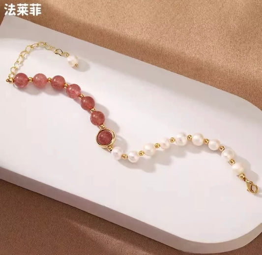 Silver Moonstone Pearls Gold Bracelet