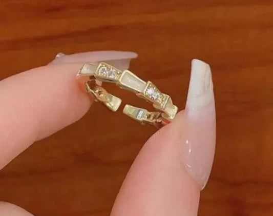 Silver and Gold Crystal Marble Adjustable Ring Womens