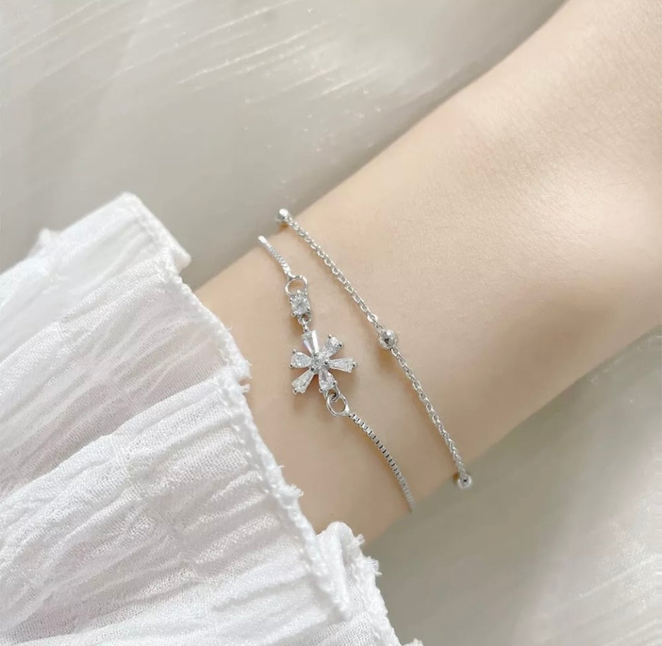 Silver Crystal Flower Minimalist Cute Bracelet