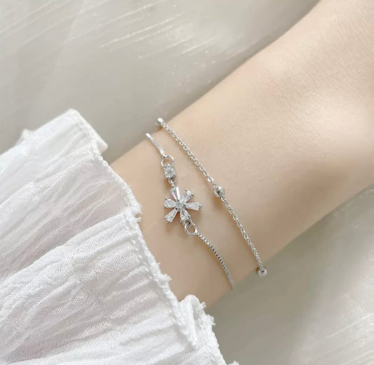 Silver Crystal Flower Minimalist Cute Bracelet